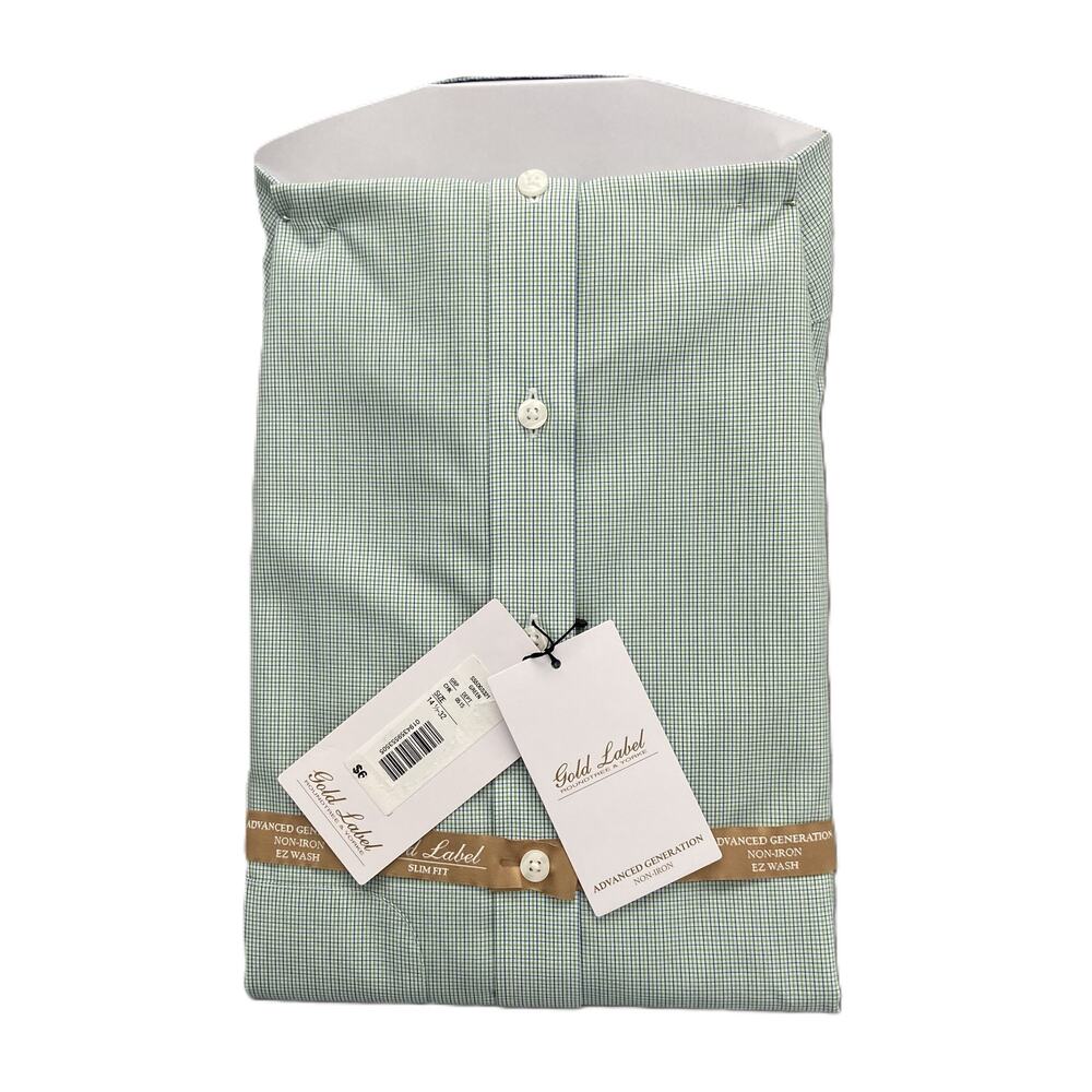 Roundtree & Yorke Shirt Men's 14.5 32 Slim Fit Cotton Poplin Green Check NWT - Picture 2 of 9